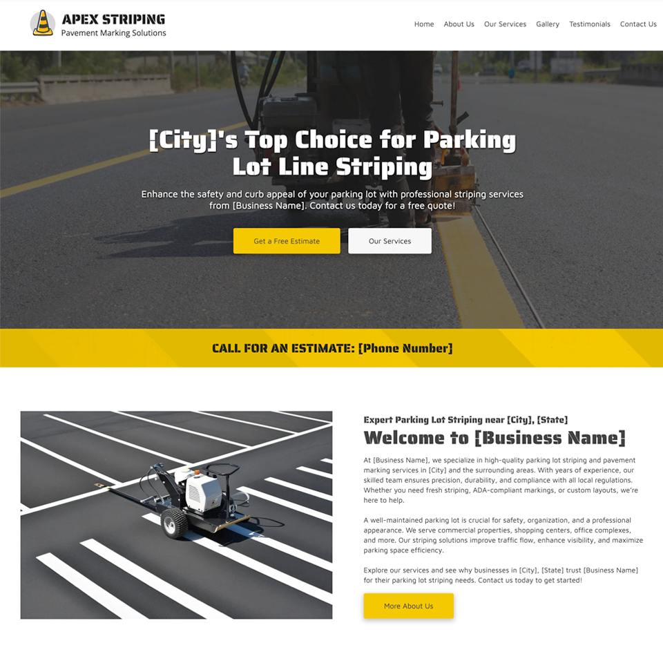 Parking lot striping website design theme