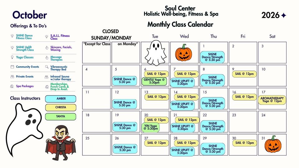 Soul center 2026 calendar   october post