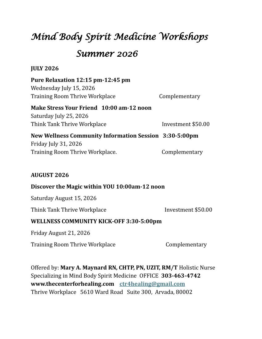 Mind body spirit medicine wksps july august 26