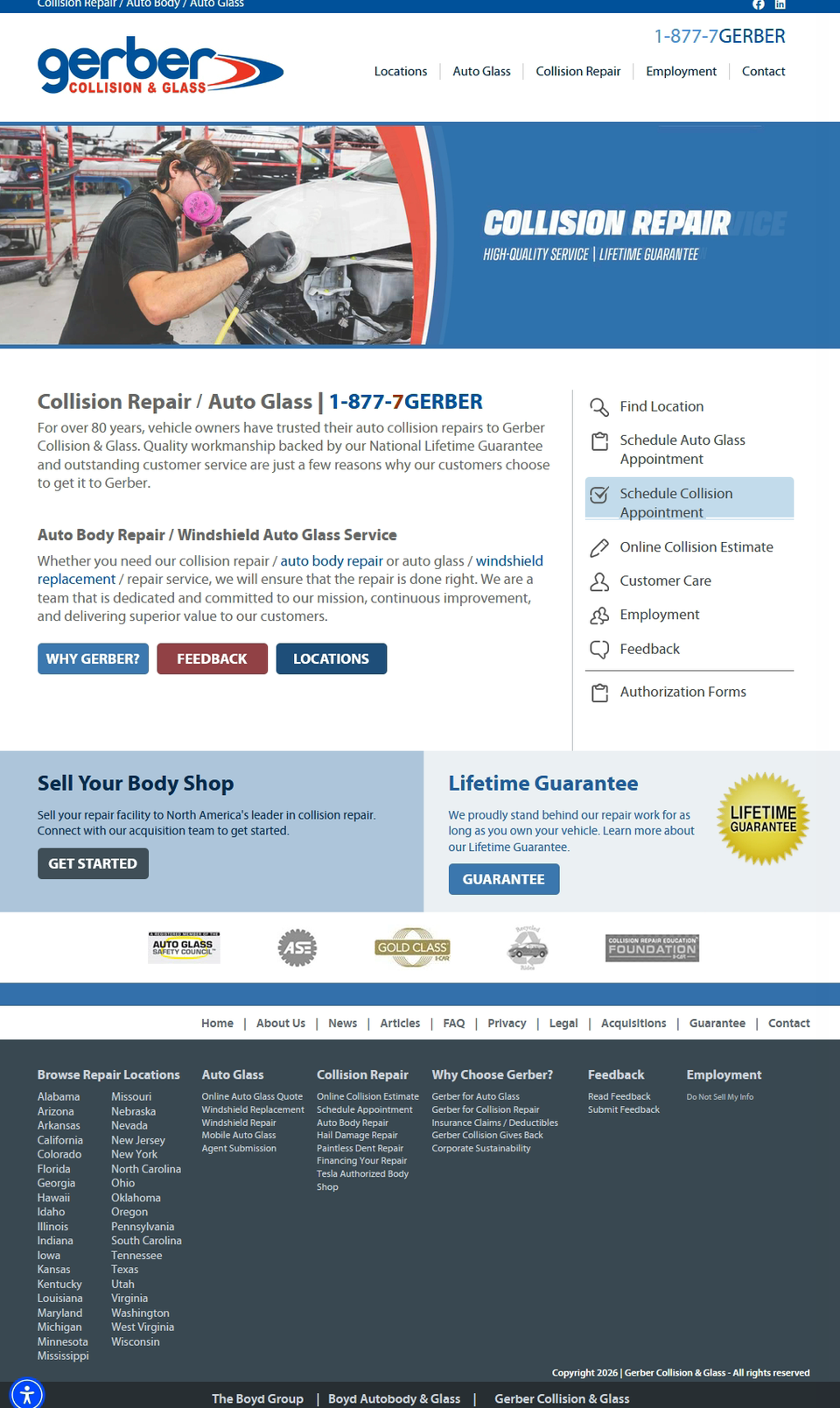 Gerber collision & glass old website