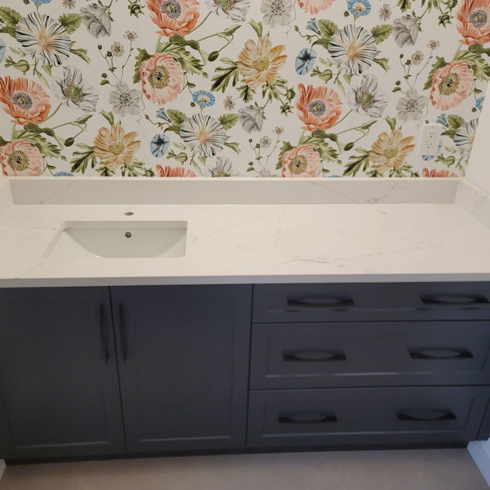 Bathroom countertop with nice flower wall design