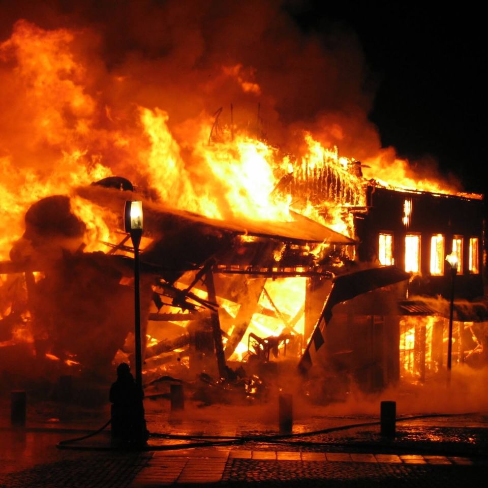 Burning building store shop