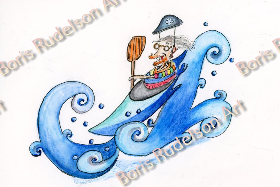 Rusty Longnose Kayaker. Watercolor pencil and markers