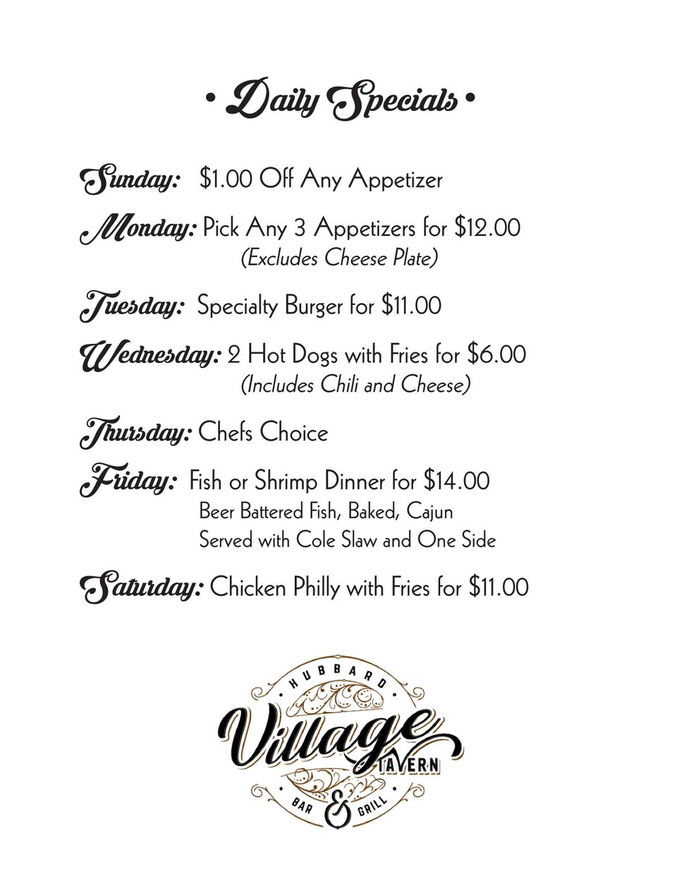 Daily Specials