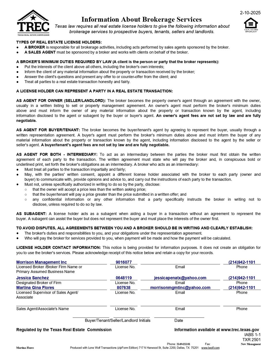 Information about brokerage services  seller landlord    2 25 (1) page 0001