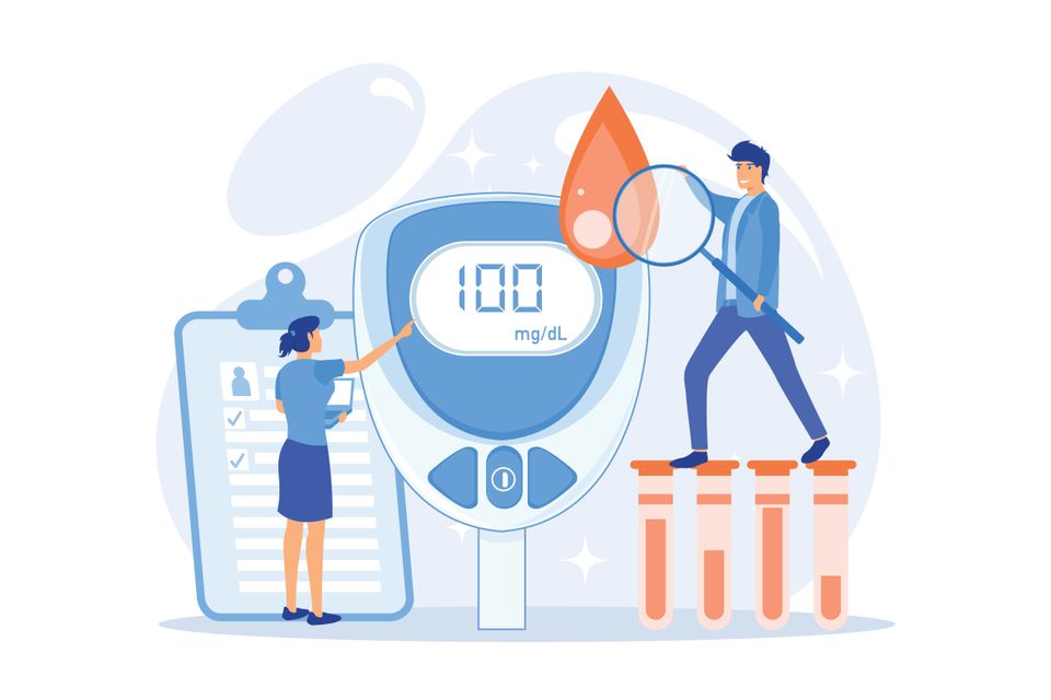 Illustration of healthcare providers reviewing blood sugar results and treatment options for type 2 diabetes patients in los angeles