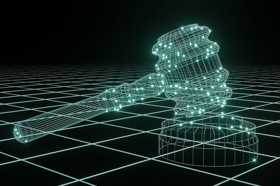 transparent gavel on grid