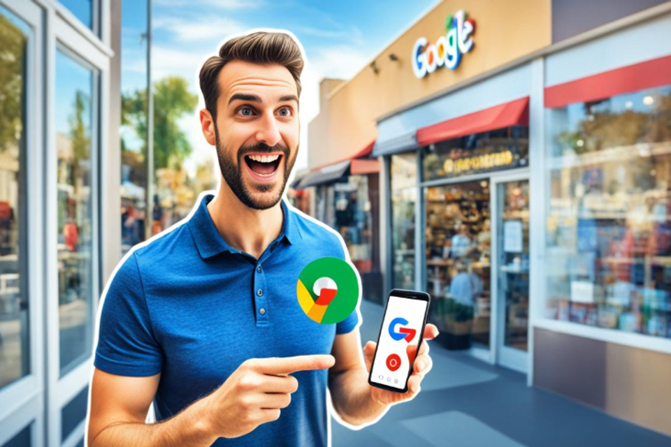 Person holding a phone in front of a store front.