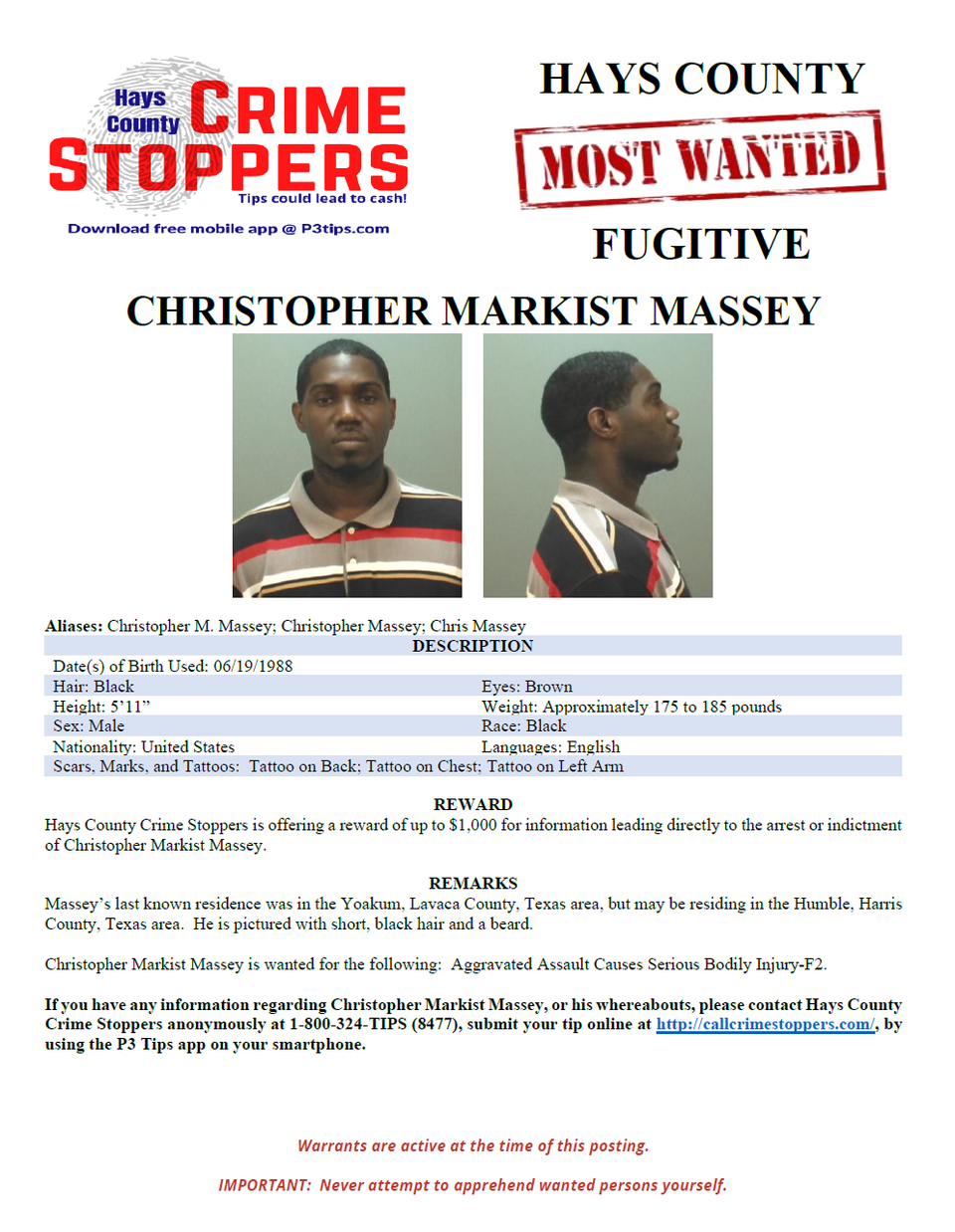 Massey most wanted poster