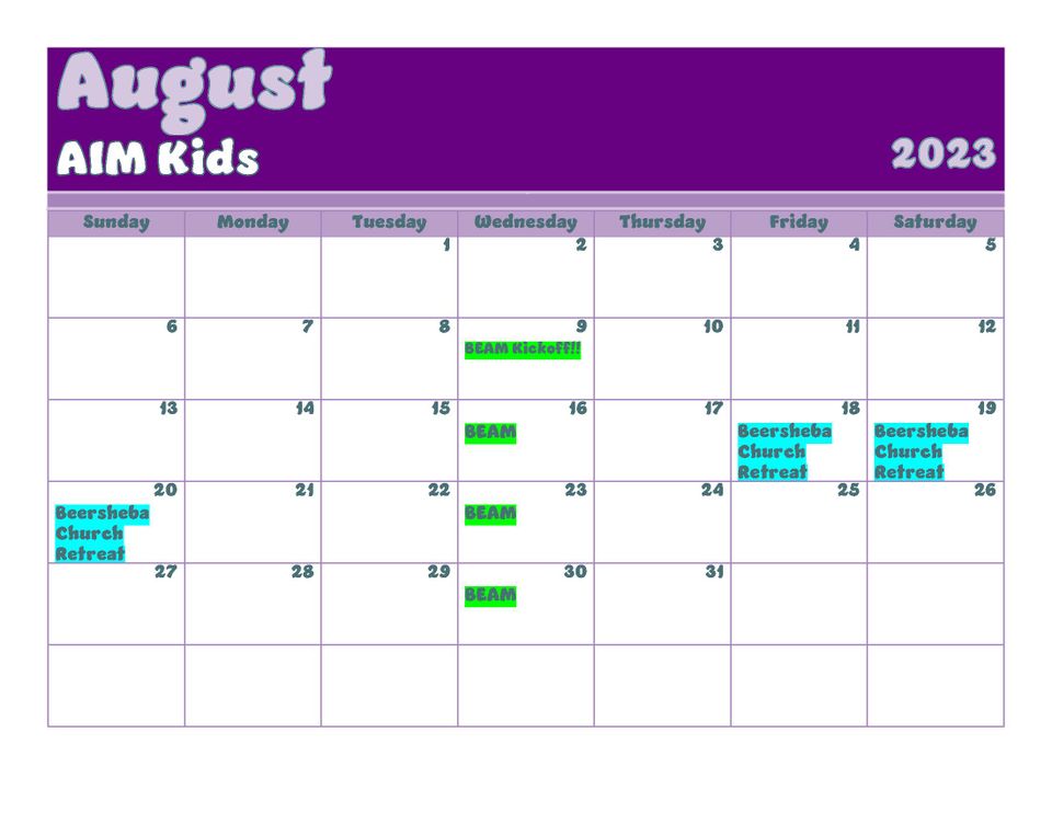 August 2023 kids calendar