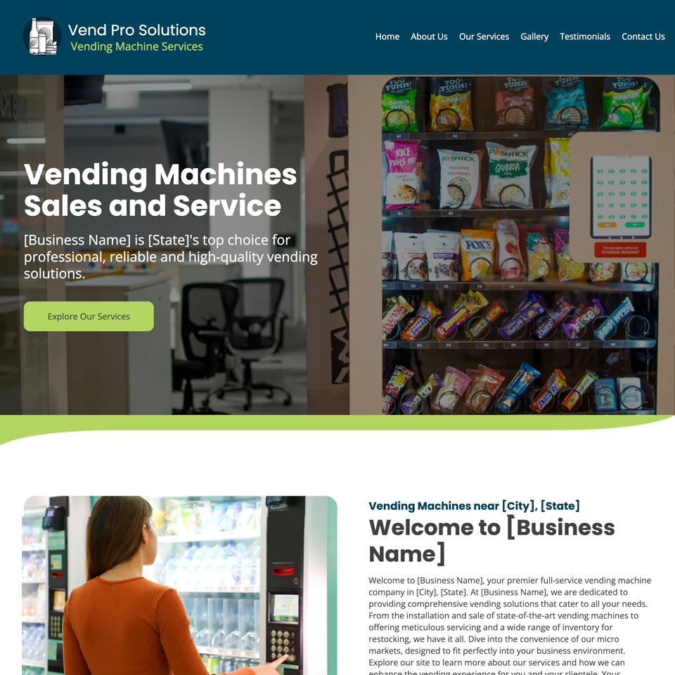 Vending machines website design theme