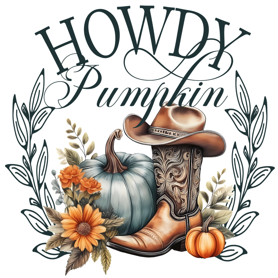 Seasons   fall howdy pumpkin cowboy boot and pumpkin