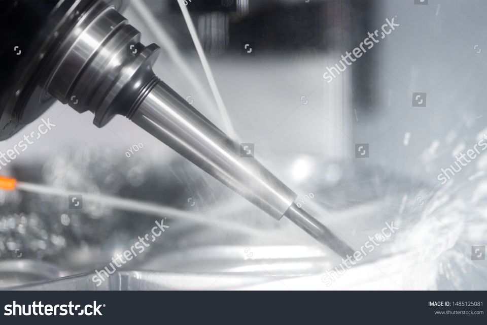 Stock photo high precision cnc machining center axis working operator machining automotive sample part 1485125081