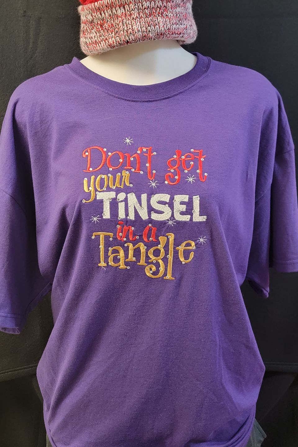 "DTF Direct-to-Film" example purple Christmas T-shirt 