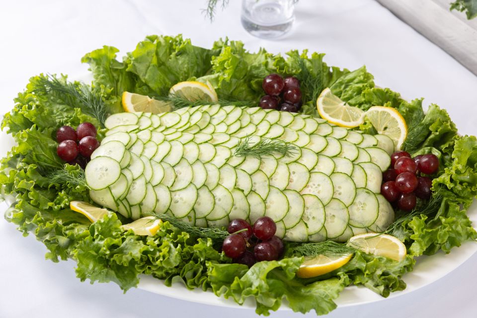 Poached and decorated salmon