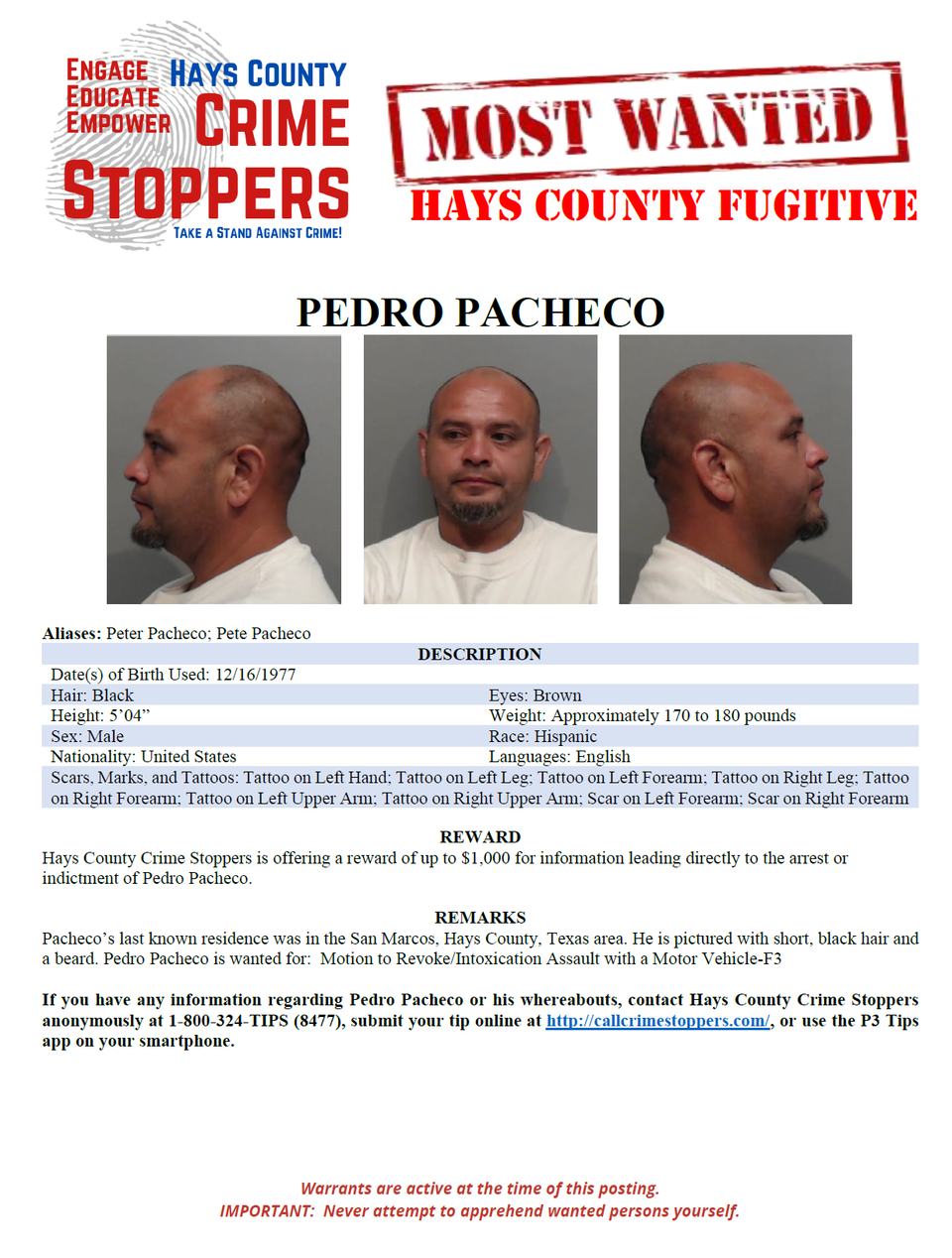 Pacheco most wanted poster