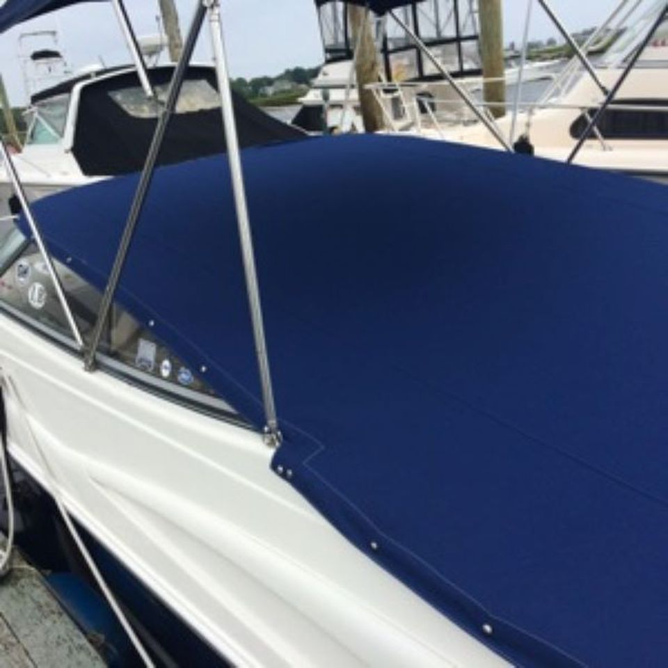 Speedboat canvas snap cover view from back starboard side 2