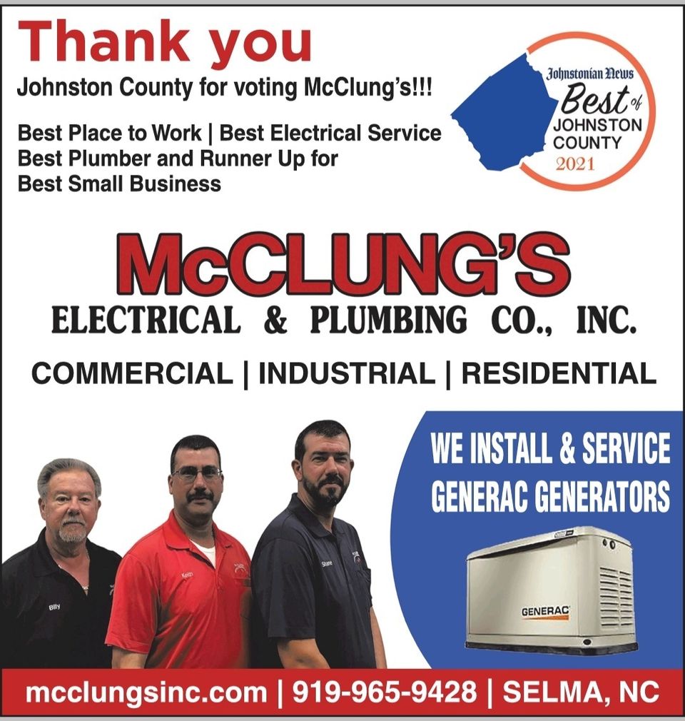 McClungs Electrical and Plumbing, Selma McClung's, Selma Electrical, Selma Plumbing, Selma NC Electrical