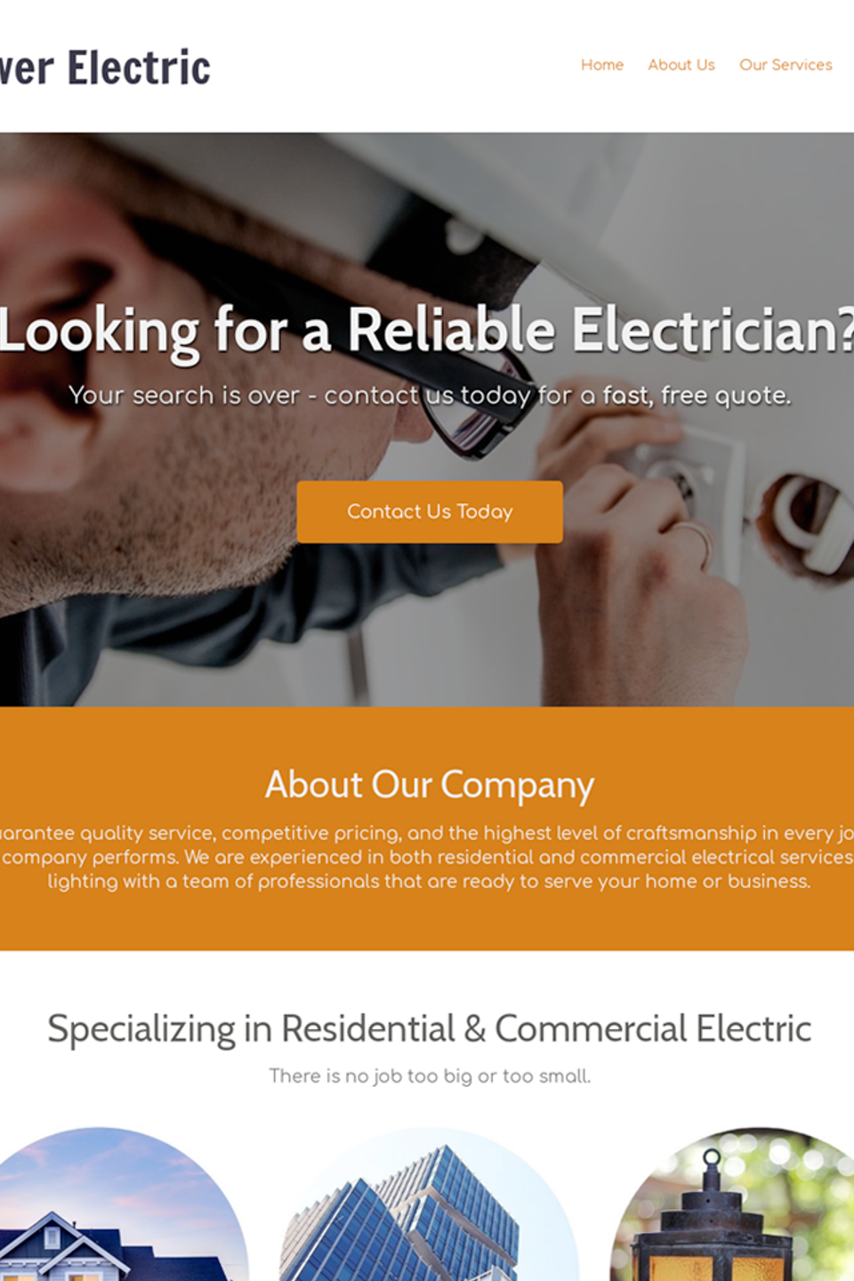 Electrician Sample Website Homepage