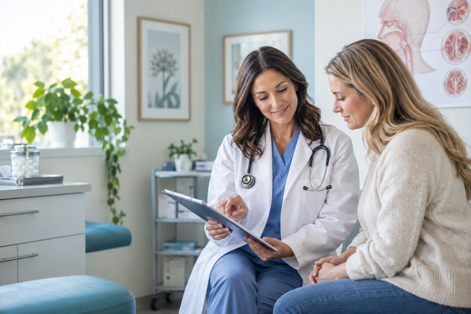Allergist discussing an immunotherapy treatment plan with a patient