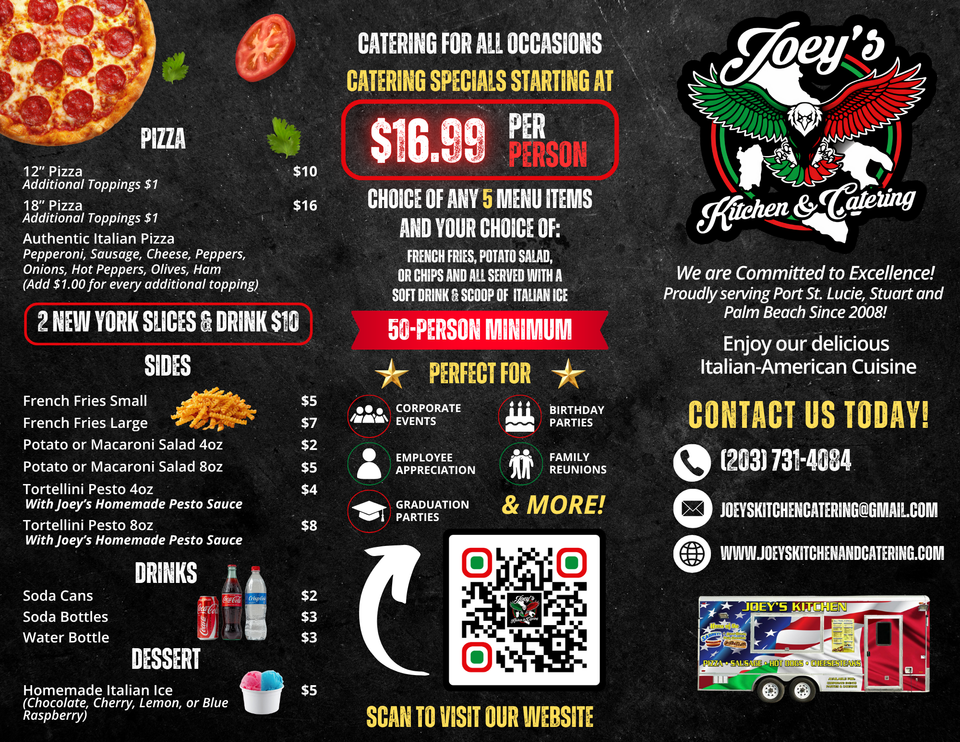 Joey's menu front