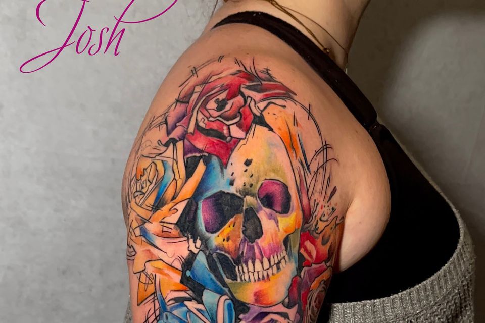 Josh watercolor skull roses 