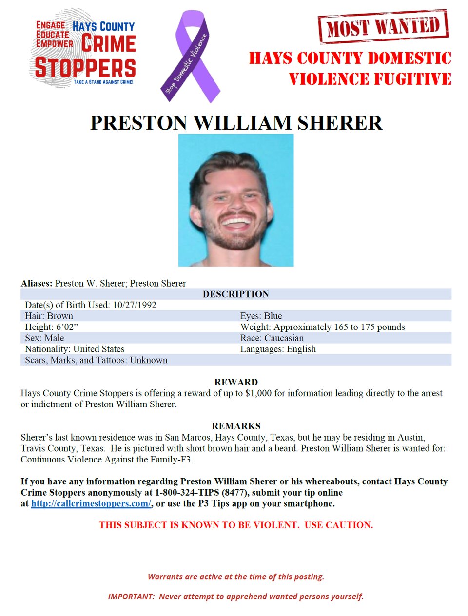 Sherer most wanted poster