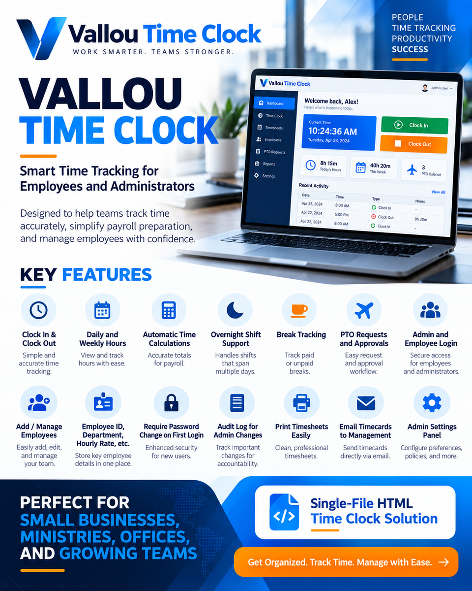 Vallou time clock saas flyer