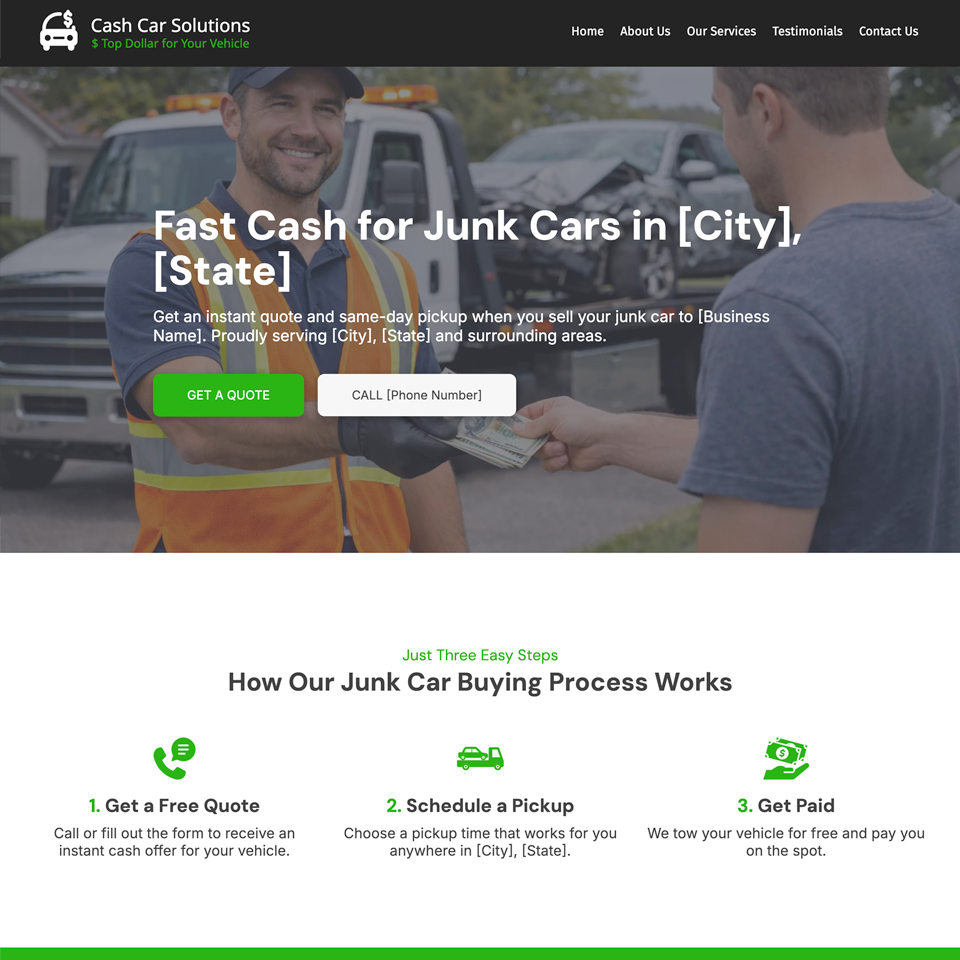 Cash junk cars website design theme
