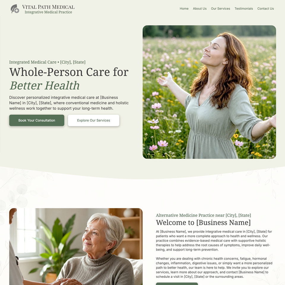 Integrative medical practice website design theme