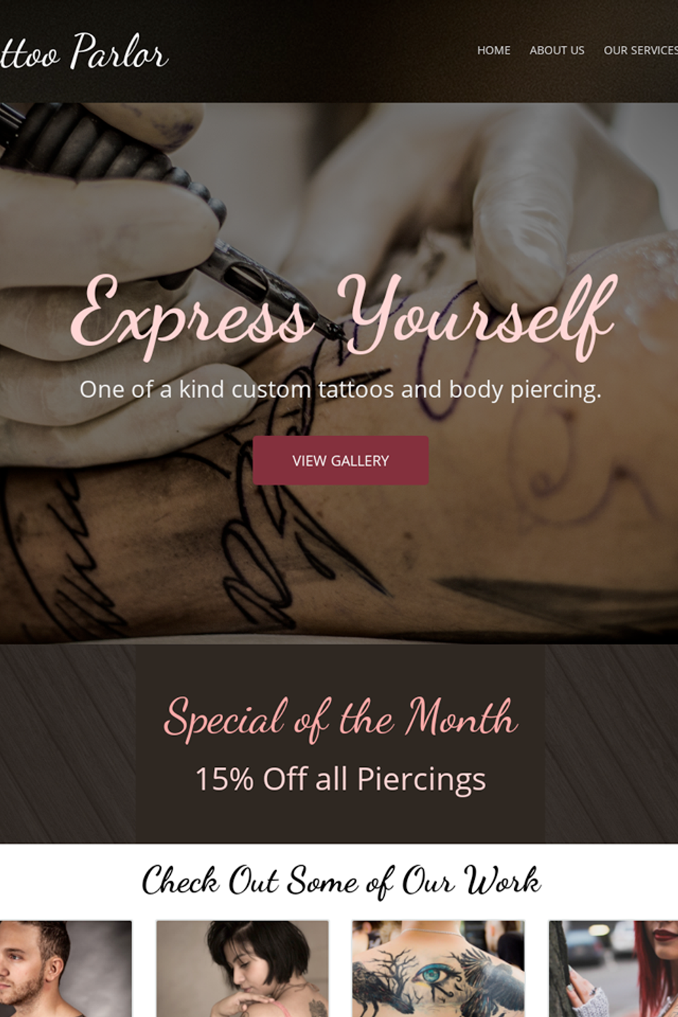 Tattoo Sample Website Homepage