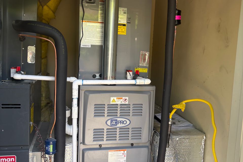 High-efficiency residential furnace and HVAC air handler professionally installed with ductwork by SoCal Air Conditioning & Heating in the Coachella Valley, California 