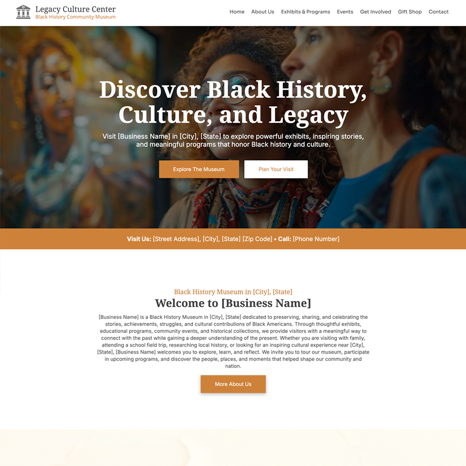 Black history museum website design theme