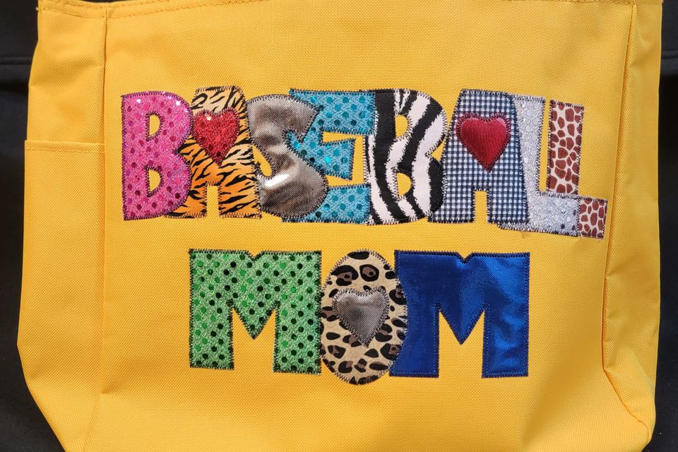 Embroidery appliques sports yellow tote bag