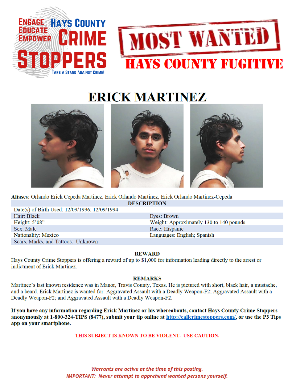 Martinez most wanted poster