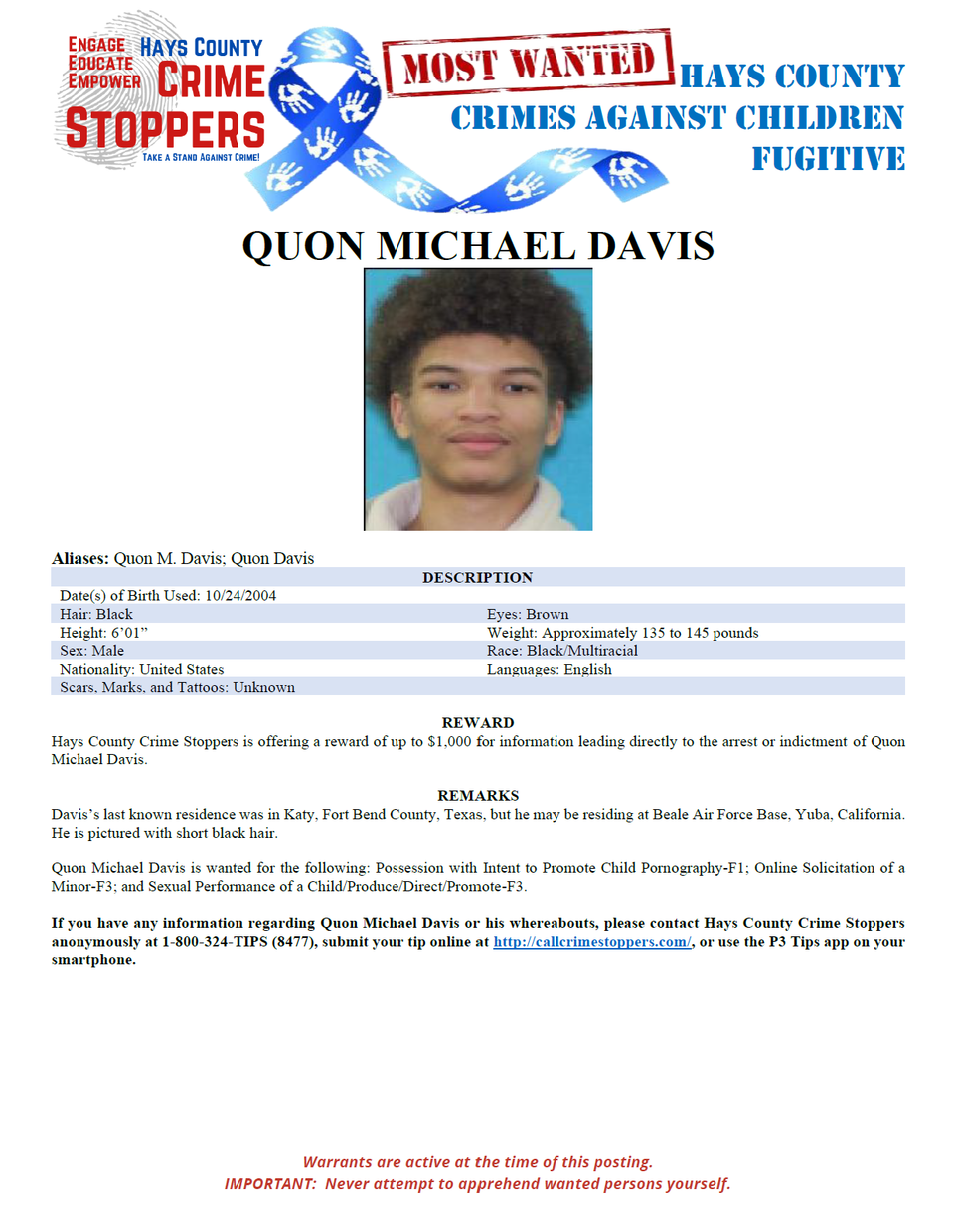 Davis most wanted poster