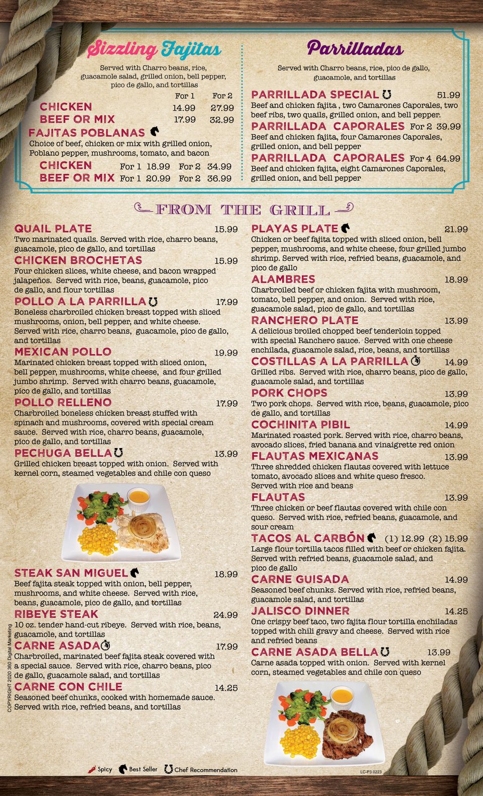 Web menu page3 loscaporales mexican restaurant