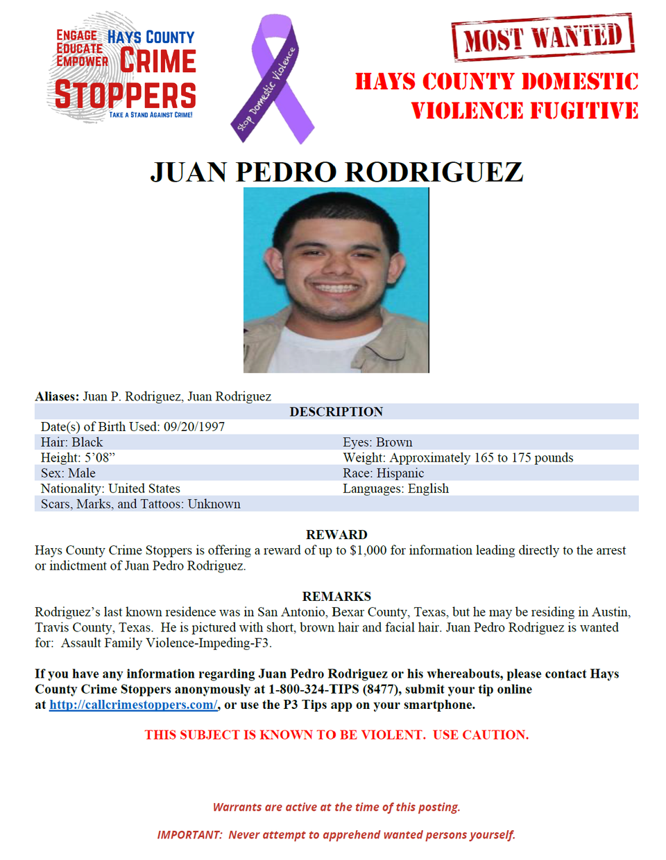 Rodriguez most wanted poster