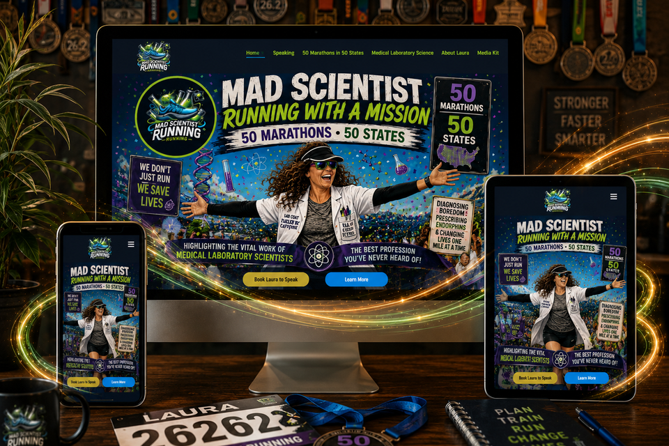 Mad scientist running website mockup