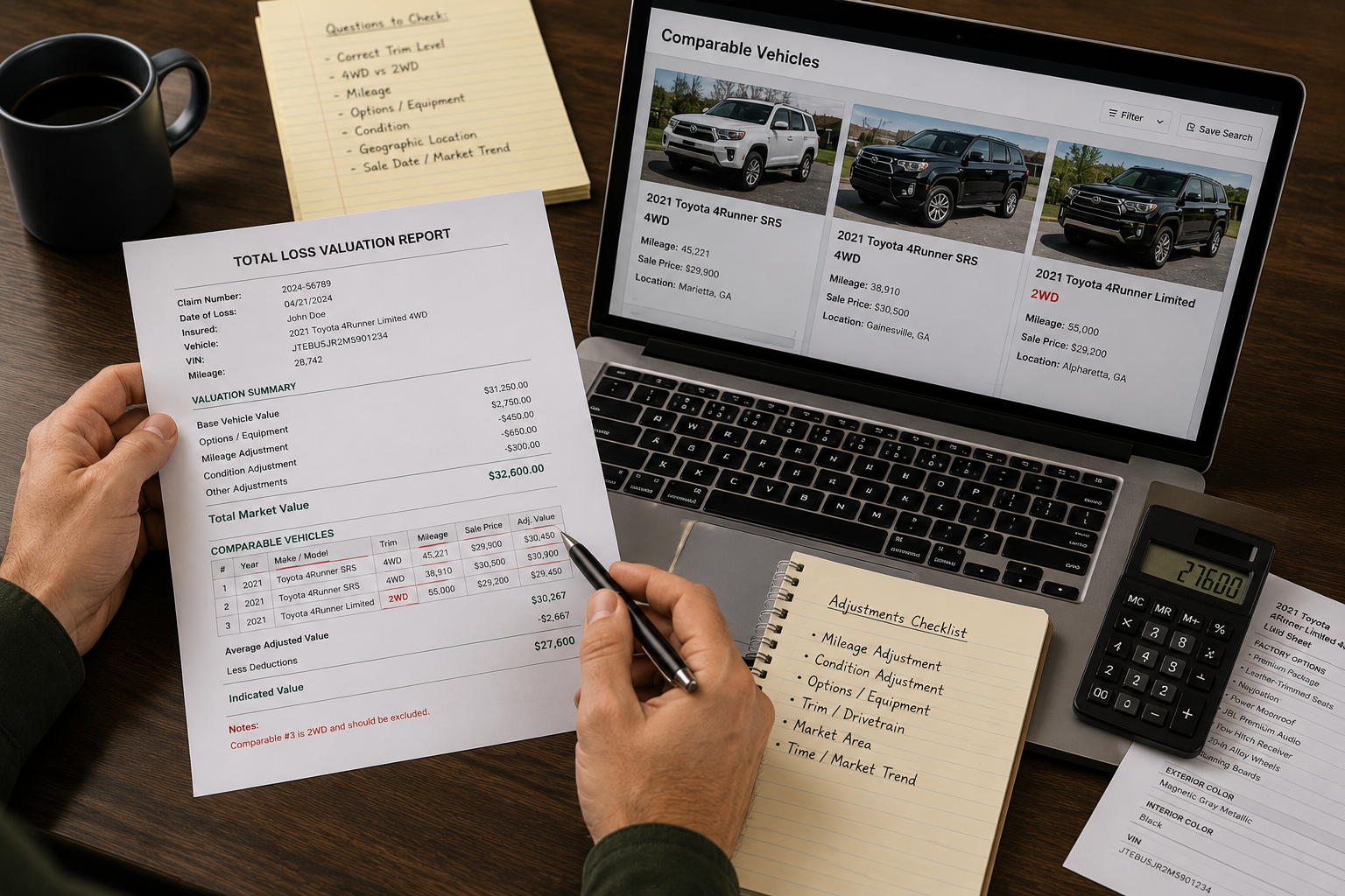 Reviewing a Georgia total loss valuation report against comparable vehicle listings