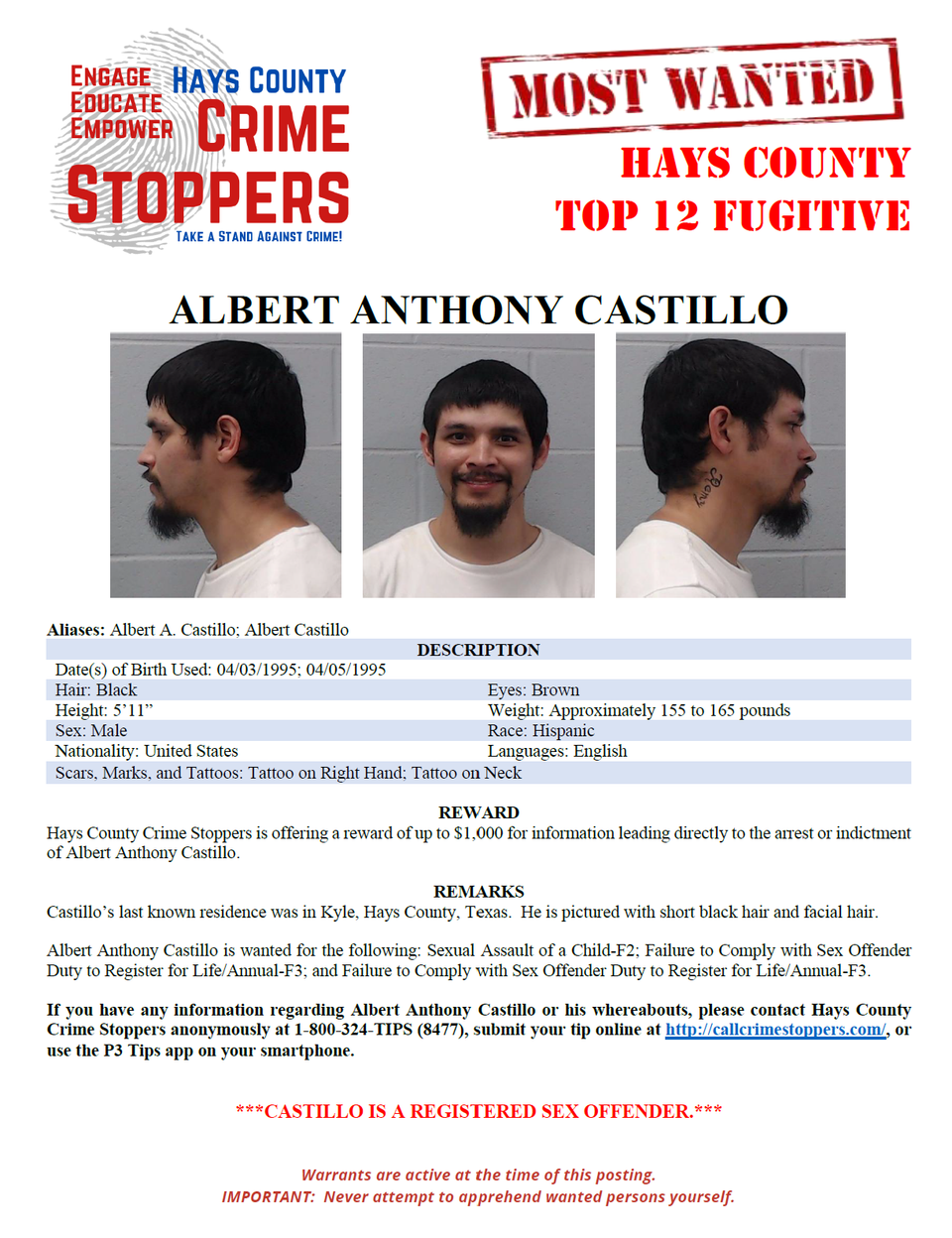 Castillo most wanted poster