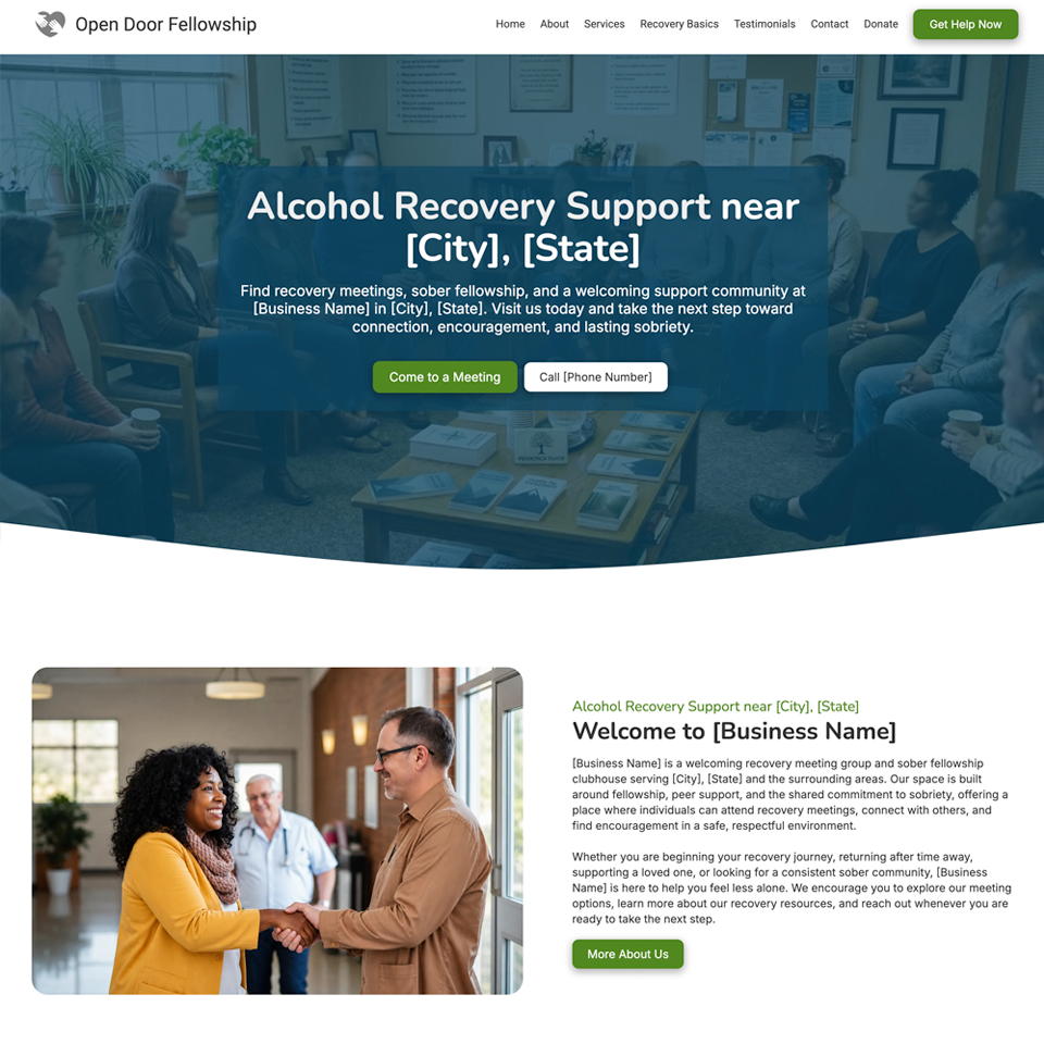 Alcohol recovery support website design theme