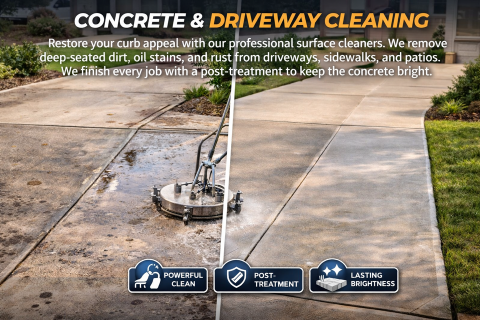 Professional driveway pressure washing and concrete surface cleaning for a residential home in Louisville.