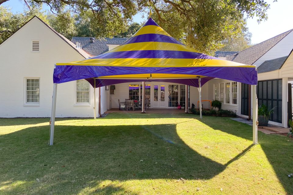 20’x20’ quick peak tent   purple and gold