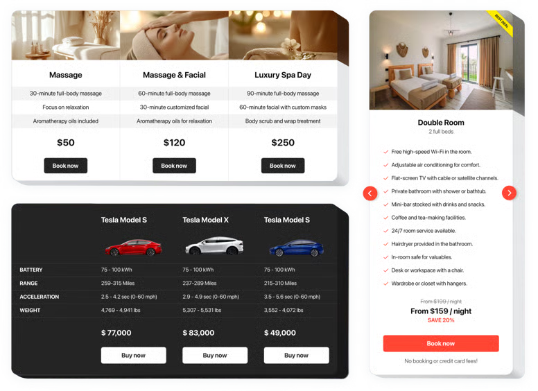 Pricing table website launcher