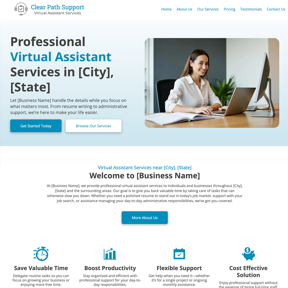 Virtual assistant website design theme