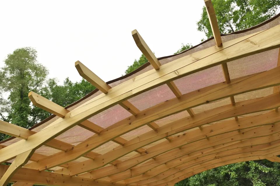 Underside of a Finely Crafted Pergola Roof with Burlap or Canvas Covering to Provide Shade