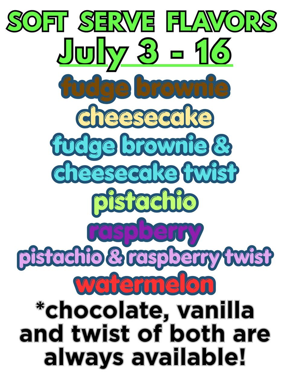 Soft serve flavors (16)