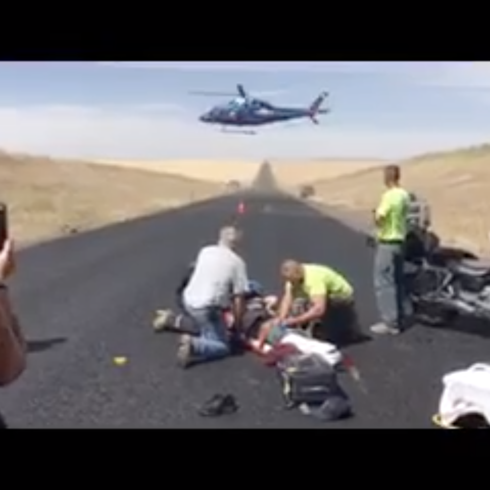 Washington state helicopter picking up ricky bobby after laying in middle of road for 1 1 2 hours with leg ripped off and a tourniquet 3