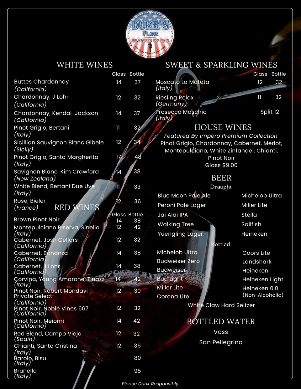 Duke's place wine menu